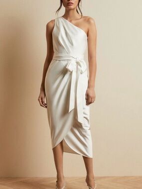 Ted Baker One-Shoulder Wrap Midi Dress in white